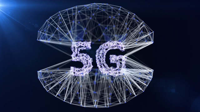 5G技术，先进的技术通信，3D渲染5G文本与点和连接视频素材