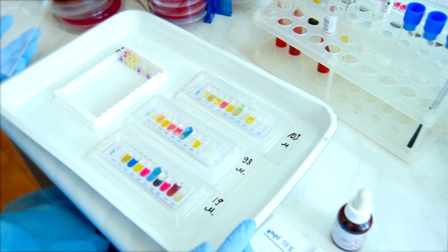 实验室的科学家手里拿着一个分配器进行经验或分析视频素材