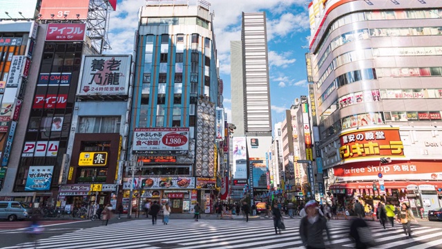 4K延时:在日本东京新宿地区哥斯拉路购物街上行走的行人视频素材