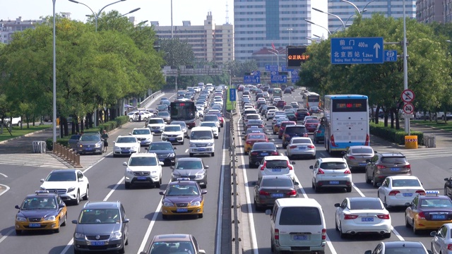 繁忙的交通和现代建筑在北京城市视频素材