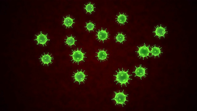 Covid - 19, 2019新型冠状病毒，冠状病毒爆发，细胞环境中漂浮的病毒，近距离病毒背景，病毒流行，病毒和生物体的三维渲染。视频素材
