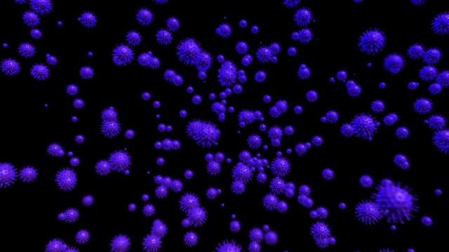 冠状病毒紫色细胞飞行形成covid - 19文本视频素材