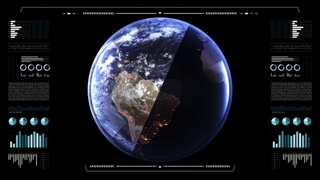 行星地球，分昼夜视图。3 d地球仪。数据技术HUD显示接口4k。视频素材