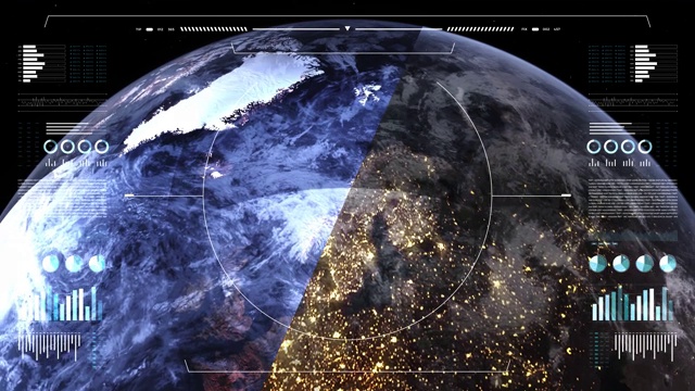 行星地球，分昼夜视图。3 d地球仪。数据技术HUD显示接口4k。视频素材