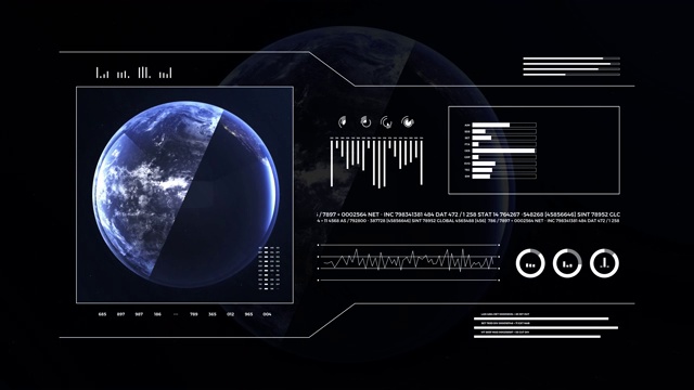 行星地球，分昼夜视图。3 d地球仪。数据技术HUD显示接口4k。视频素材