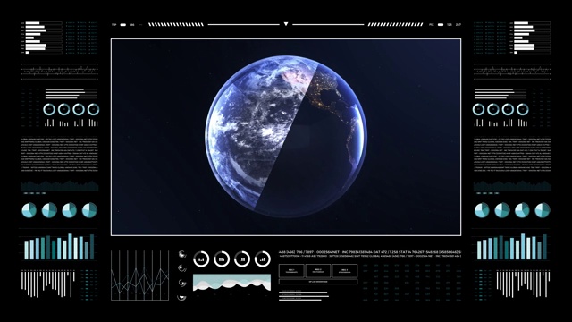 行星地球，分昼夜视图。3 d地球仪。数据技术HUD显示接口4k。视频素材