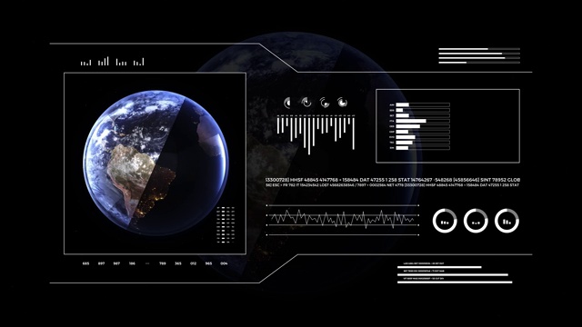 行星地球，分昼夜视图。3 d地球仪。数据技术HUD显示接口4k。视频素材