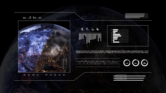 行星地球，分昼夜视图。3 d地球仪。数据技术HUD显示接口4k。视频素材