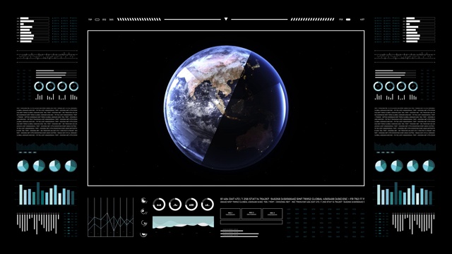 行星地球，分昼夜视图。3 d地球仪。数据技术HUD显示接口4k。视频素材