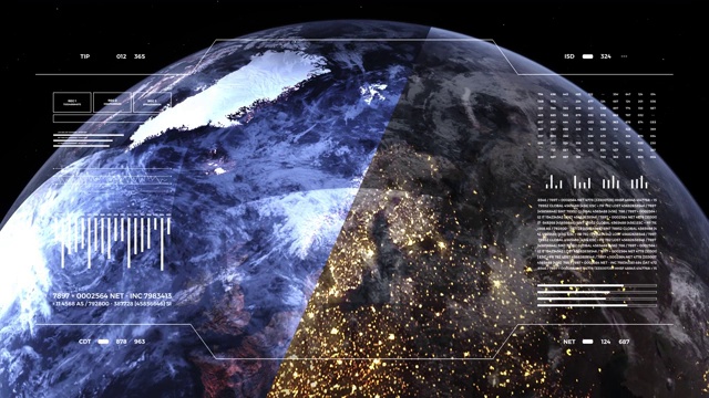 行星地球，分昼夜视图。3 d地球仪。数据技术HUD显示接口4k。视频素材