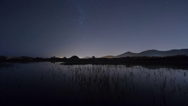 时间流逝4K -夜晚与星星倒映在湖上视频素材