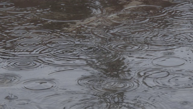 雨滴在水坑里荡漾视频素材