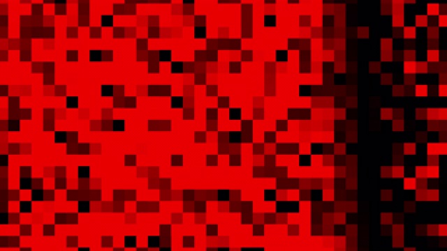 抽象的红色像素马赛克粒子移动在黑色背景，无缝循环。动画。动态动画复古背景与闪烁的方块视频素材