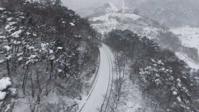 韩国全乐浦岛，玉贞湖、国峰峰和文城岛的雪景视频素材