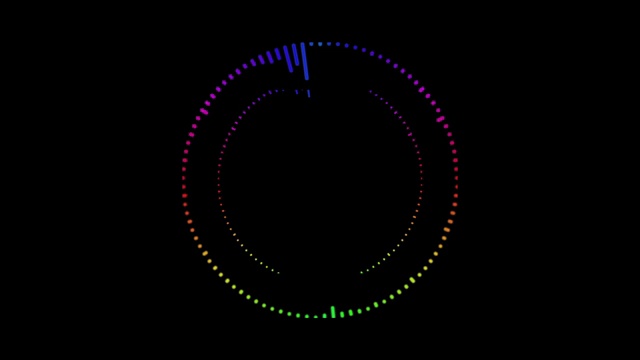音频频谱循环循环的有节奏的彩色音频声波的黑色背景在4K超高清。音乐均衡器发光的波形动画。视频素材