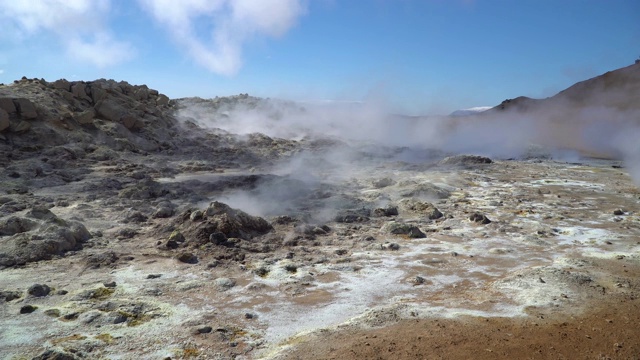 冰岛Hverir Myvatn地热区，有间歇泉、泥浆池和蒸汽喷气孔视频素材