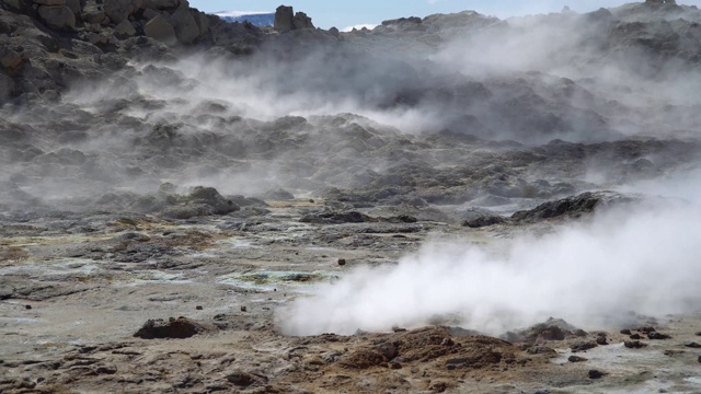 冰岛Hverir Myvatn地热区，有间歇泉、泥浆池和蒸汽喷气孔视频素材