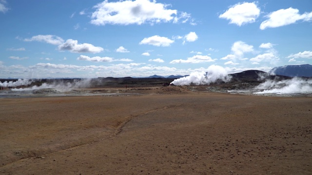 冰岛Hverir Myvatn地热区，有间歇泉、泥浆池和蒸汽喷气孔视频素材