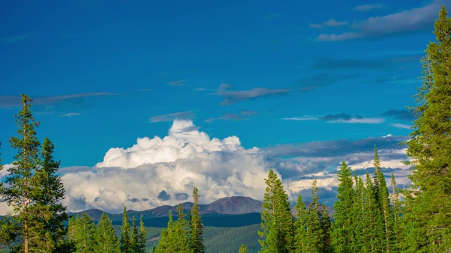 遥远的山脊线夏春山谷充满了绿色的树叶与深蓝色的天空时光流逝4K视频素材