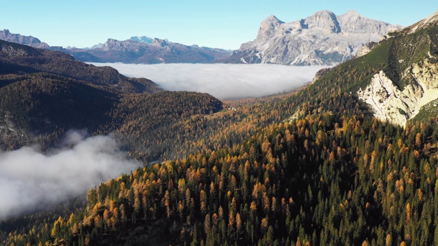 平移航拍显示了一个山谷在Dolomites在秋天，意大利视频素材