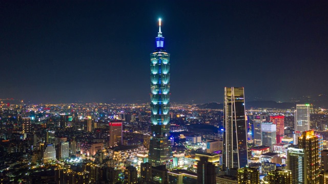 从空中俯瞰台北商务区的夜景视频素材