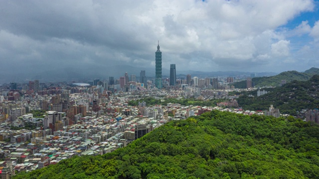 从空中俯瞰台北商务区，台湾视频下载