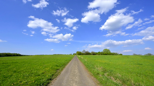 德国黑森Vogelsberg地区春季草地上的土路视频素材