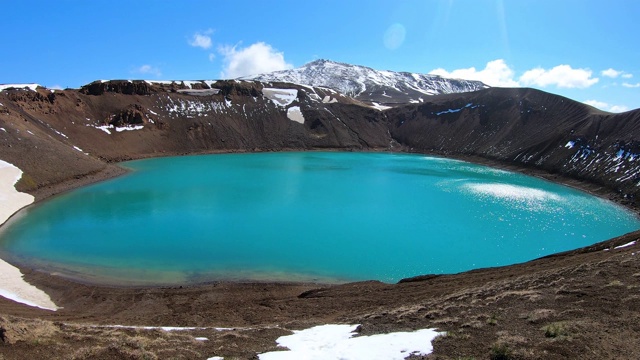 Viti火山口地热湖和Oskjuvatn湖在Askja火山口，冰岛视频素材