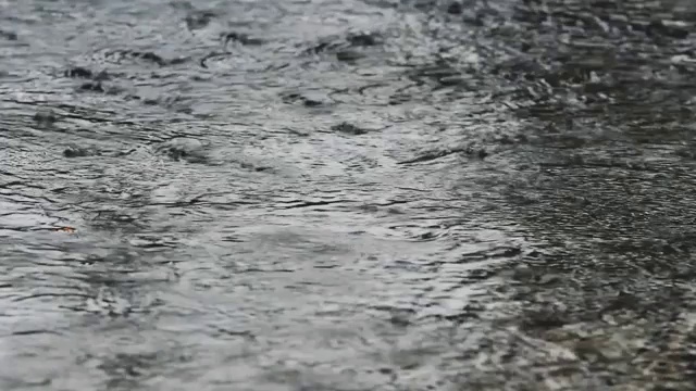 近距离观看，雨点落在地板上。视频素材