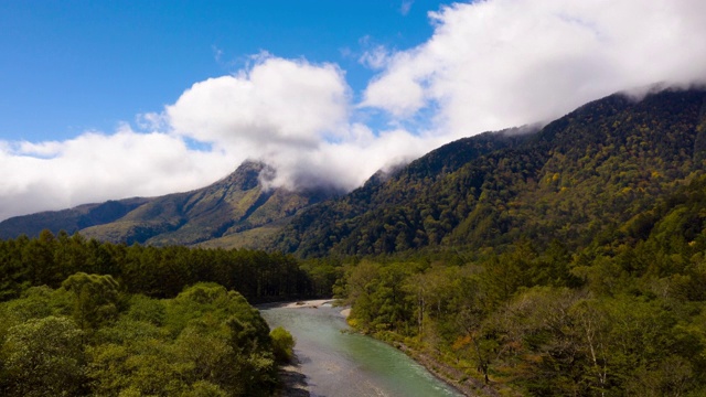 鸟瞰图超断层山脉和河流视频素材