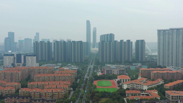 阴天南京著名现代综合交通街道航拍全景4k中国视频素材