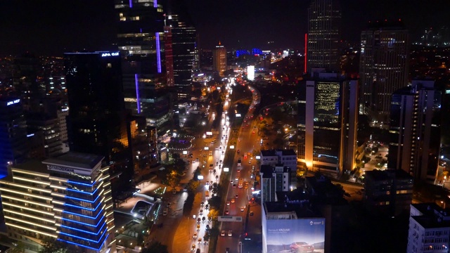 商业大厦，摩天大楼，商业中心，航拍，夜景，日落城市景观视频素材