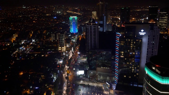 商业大厦，摩天大楼，商业中心，航拍，夜景，日落城市景观视频素材