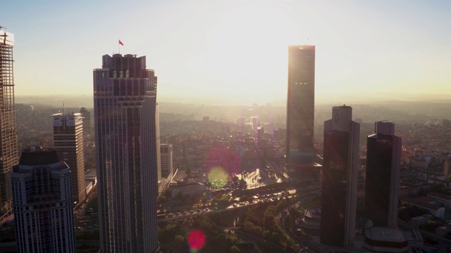 商业大厦，摩天大楼，商业中心，航拍，夜景，城市景观，日落视频素材