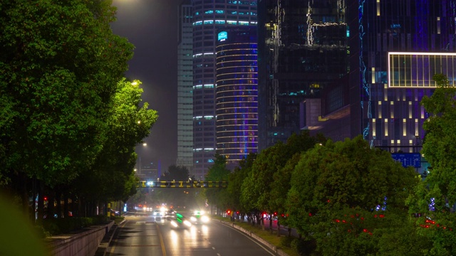 杭州城市夜晚灯火通明，市中心、交通、街道、桥梁等景观，时光流逝的全景4k中国视频素材