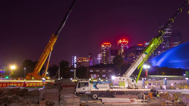 夜景时间杭州市中心市中心建设工场延时4k中国全景视频素材