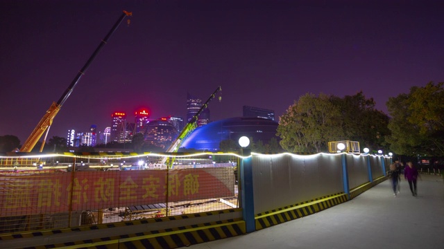 夜景时间杭州市中心市中心建设场延时4k中国全景视频素材