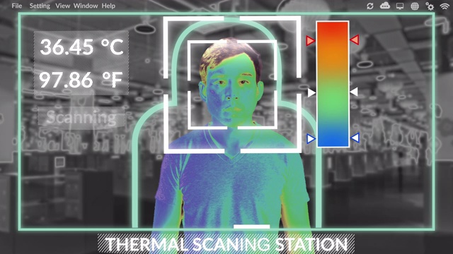 人工智能热扫描系统正在验证购物中心亚洲人体温，预防新型冠状病毒(covid -19)大流行视频下载