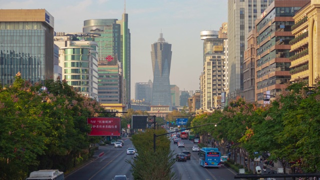 杭州市中心日落时间繁忙交通街道全景时间间隔4k中国视频素材