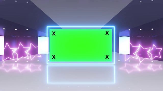 抽象创意隧道和绿色屏幕阿尔法通道广告牌模拟。霓虹、蓝紫色led条与科技、科幻、未来主义的网络朋克3D渲染与空白框架。视频素材
