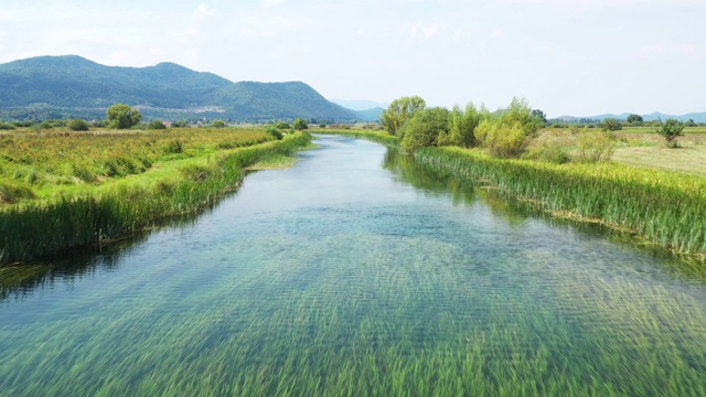 克罗地亚里卡地区，加卡河，夏季田野鸟瞰图视频素材