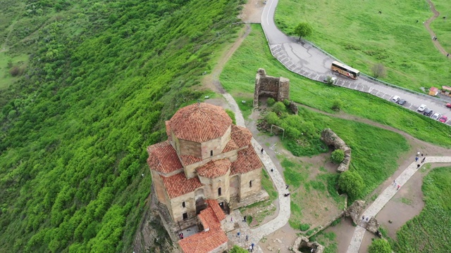 Jvari修道院，Mtskheta，格鲁吉亚。鸟瞰视频素材