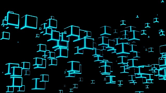 霓虹灯方块网络未来飞行矩阵数字技术动画3D渲染视频素材