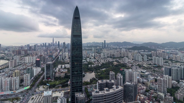 T/L HA WS TU深圳天际线从黄昏到夜晚/中国广东深圳视频素材