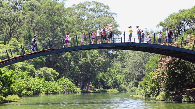 人们在Ibirapuera公园的桥上视频素材