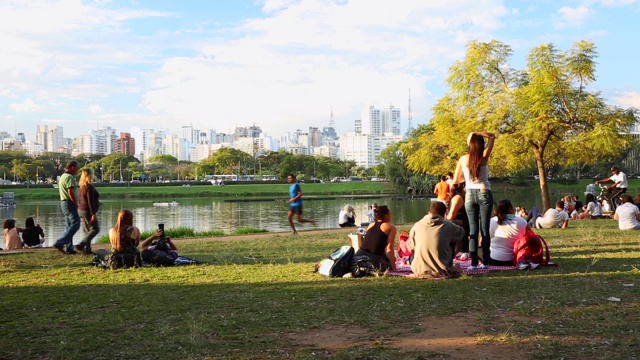 人们在ibirapuera公园享受阳光灿烂的一天视频素材