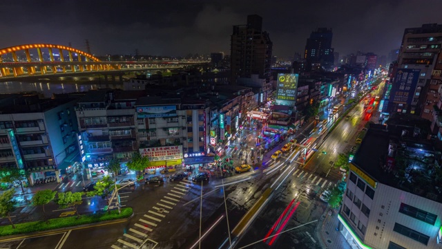 台北市夜景时间照明交通街道广场屋顶全景4k时间推移台湾视频素材