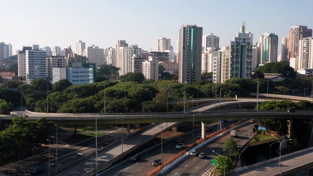 鸟瞰图到5月23号大道，靠近Ibirapuera地区，圣保罗，巴西视频素材