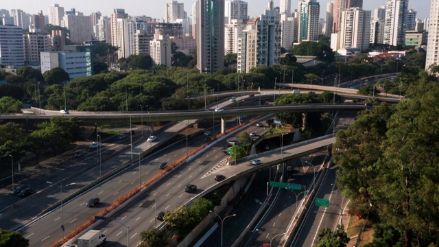 鸟瞰图到5月23号大道，靠近Ibirapuera地区，圣保罗，巴西视频素材