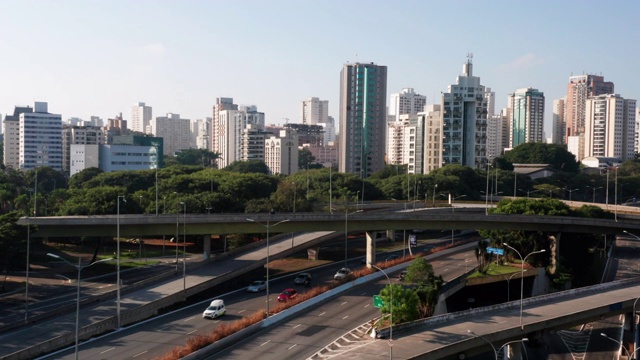 鸟瞰图到5月23号大道，靠近Ibirapuera地区，圣保罗，巴西视频素材